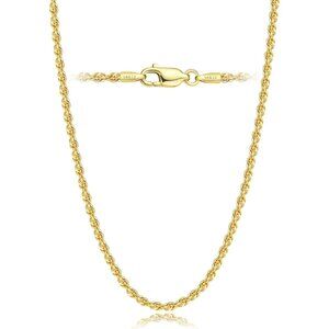 14K Gold Chain Necklaces for Women & Men, 2mm Simple Rope Link Chain for Womens